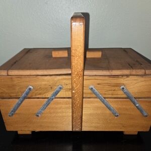 Wooden Sewing Box with Metal Accents